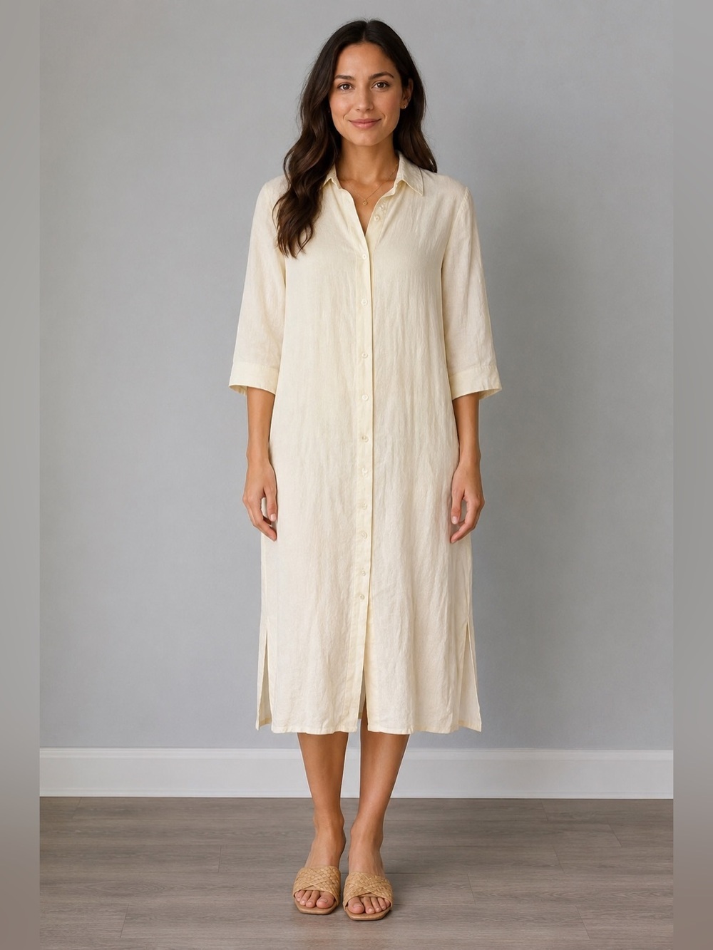 Wall 100% linen made in England long collared button up maxi dress